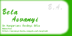 bela asvanyi business card