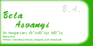 bela asvanyi business card